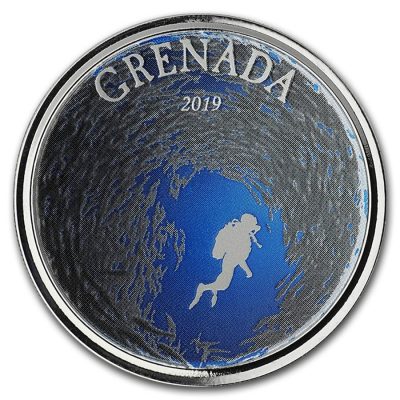 2019 (New) Grenada Diving Paradise Silver 1 oz Color Coin