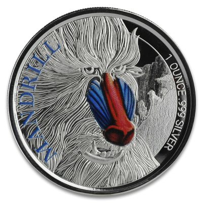 2020 (New) Cameroon Mandrill 1 oz 31.1 gram .999 Silver Color Coin in Capsule