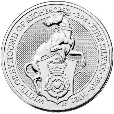 2021年 (新品) イギリス「クィーンズ ビースト・リッチモンドの白いグレイハウンド」純銀 2オンス 銀貨
