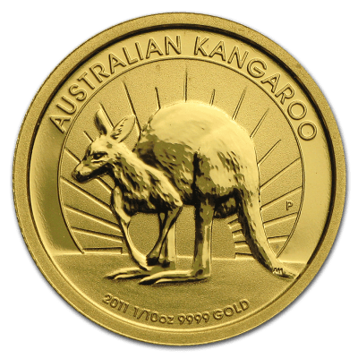 2011 (New) Australia Kangaroo 24K 1/10 oz Gold Coin in Capsule