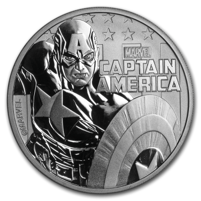 2019 (New) Tuvalu Marvel「Captain America」$1 Silver .999 Coin 1 oz