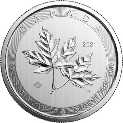 2021 (New) Canada Magnificent Maple Leaves 10 oz $50 Silver Coin