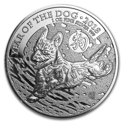 2018 (New) Great Britain Year of the Dog Lunar 1 oz 31.1 gram Silver Coin in Capsule