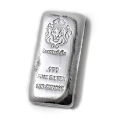 (New) 100 Gram「 Cast Bar 」Pure .999 Silver Scottsdale Lion