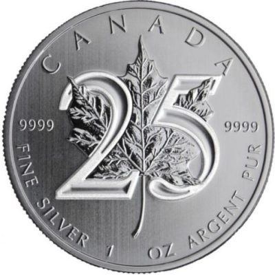 2013 (New) Canadian Maple Leaf 25 year Anniversary 1 oz  Silver Coin