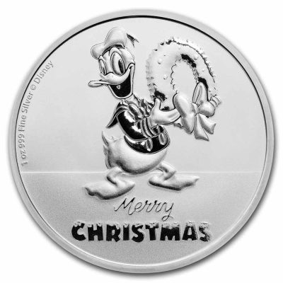 2022年 (新品) ニウエ「ディズニー・ドナルドダック クリスマス」純銀 1オンス 銀貨