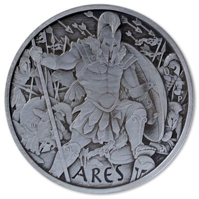 2023 (New) Tuvalu Gods of Olympus Ares Silver 1 oz Antique Coin