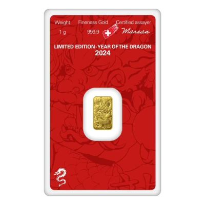 2024年 (新品) スイス アルゴー「干支 十二支・辰年 龍年」純金 1グラム バー