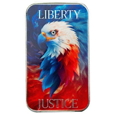 (New) USA Liberty And Justice Bald Eagle Silver 1 oz Color Bar