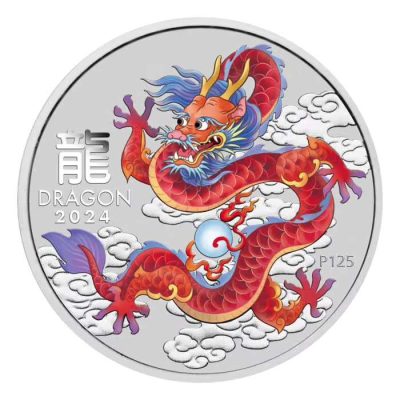 2024年 (新品) オーストラリア「干支 十二支・辰年 龍年・レッドドラゴン」純銀 1オンス カラー 銀貨