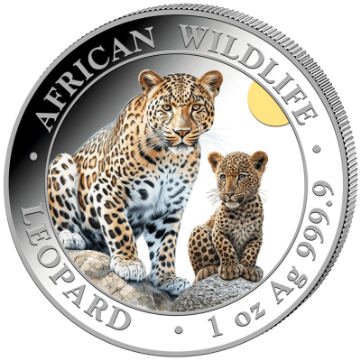 2024 (New) Somalia African Wildlife Leopard Silver 1 oz Color Coin