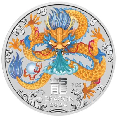 2024年 (新品) オーストラリア「干支 十二支・辰年 龍年」純銀 1キロ カラー 銀貨