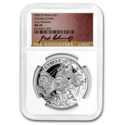 2024年 (新品) セントヘレナ「女神キュベレー」純銀 1オンス 銀貨 NGC MS70