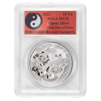 2022年 (新品) 中国「パンダ」純銀 30グラム 銀貨 PCGS MS70 (発行初日)