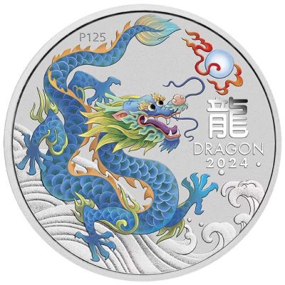 2024年 (新品) オーストラリア「干支 十二支・辰年 龍年・ティールドラゴン」純銀 1オンス カラー 銀貨
