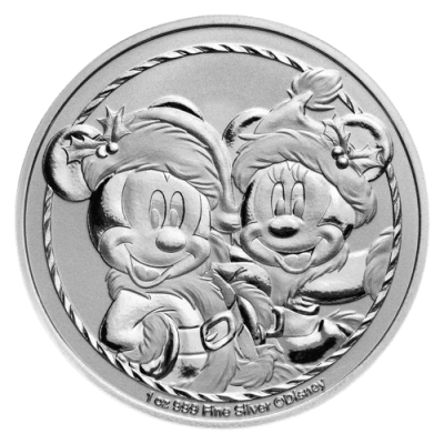 2024年 (新品) ニウエ「ディズニー・ミッキーとミニーのクリスマス」純銀 1オンス 銀貨