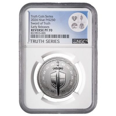 【3日以内に発送】2024年 ニウエ「真実の剣」純プラチナ 1オンス リバースプルーフ プラチナ貨 NGC PF70