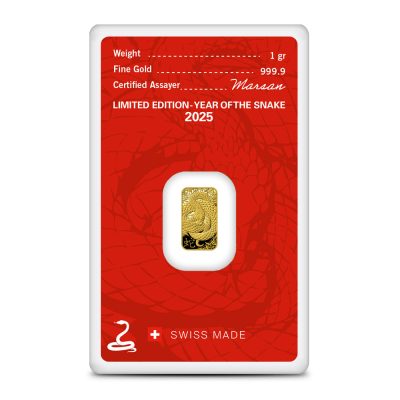 2025年 (新品) スイス アルゴー「干支 十二支・巳年 蛇年」純金 1グラム バー