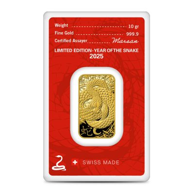 2025年 (新品) スイス アルゴー「干支 十二支・巳年 蛇年」純金 10グラム バー