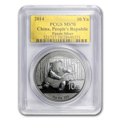 2014年 (新品) 中国「パンダ」純銀 1オンス 銀貨 MS70 (ランダムラベル)