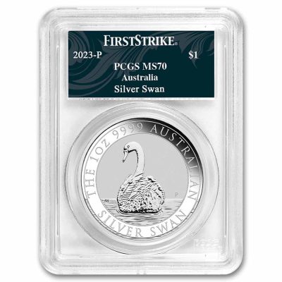 2022年 (新品) オーストラリア「白鳥・ハクチョウ・スワン」純銀 1オンス 銀貨 PCGS MS70 (ファーストストライク、スワンラベル)