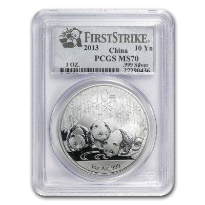 2013年 (新品) 中国「パンダ」純銀 1オンス 銀貨 MS70 (ランダムラベル)