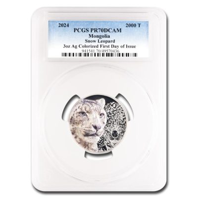 2024 (New) Mongolia Snow Leopard Silver 3 oz PCGS PR70 DCAM Proof Coin (First Day of Issue)