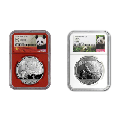 2016年 (新品) 中国「パンダ」純銀 30グラム 銀貨 NGC MS70 (ランダムラベル)