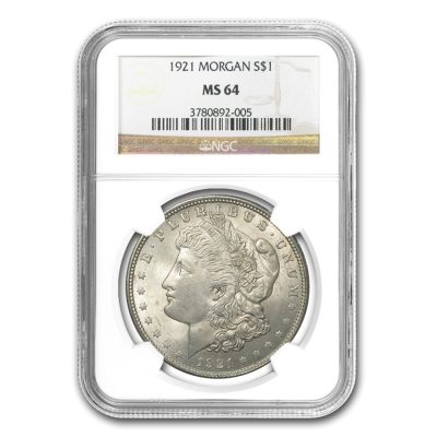 1921 USA Morgan Dollar 90% Silver Circulated Coin NGC MS64