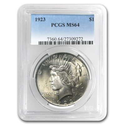 1923 USA Peace Dollar 90% Silver Circulated Coin PCGS MS64