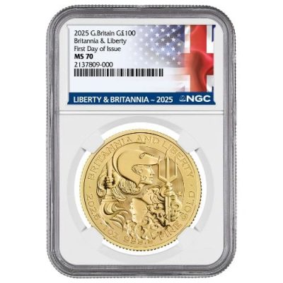 2025年 (新品) イギリス「ブリタニアとリバティー」純金 1オンス 金貨 NGC MS70