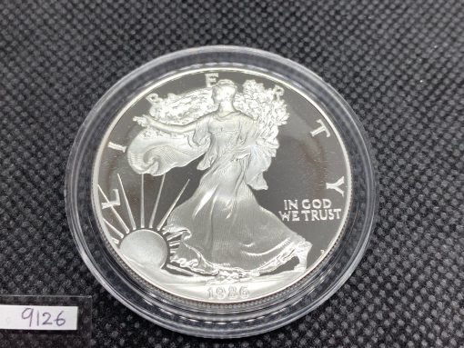 1986年 (新品) アメリカ「イーグル・ウオーキング リバティ」純銀 1オンス プルーフ 銀貨 #9126 - 画像 (2)