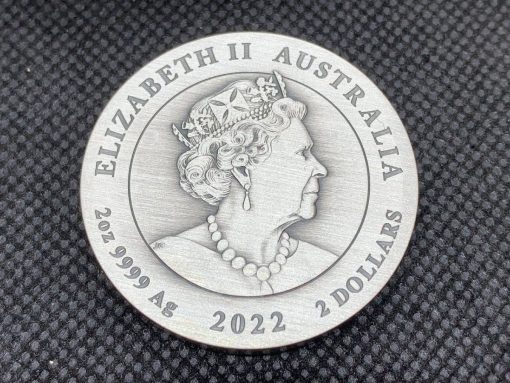 2022年 (新品) オーストラリア「龍・ドラゴン」純銀 2オンス アンティーク 銀貨 #6567 - 画像 (4)