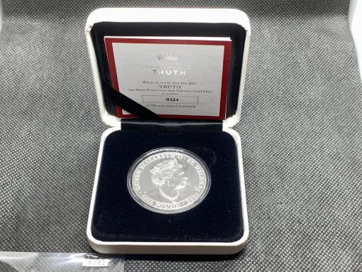 2021年 (新品) セントヘレナ「女王の美徳・真実」純銀 1オンス 金メッキ プルーフ 銀貨 #8742 - 画像 (2)